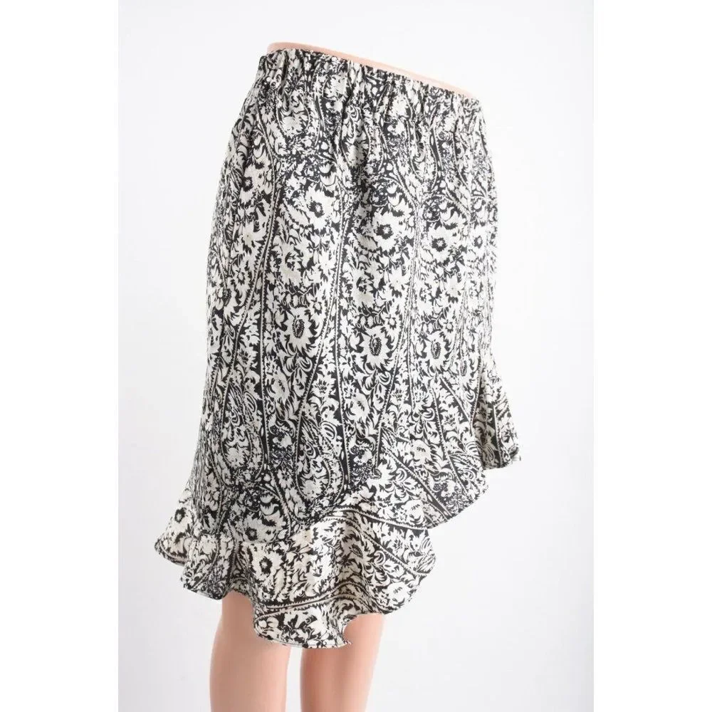 Elliatt Womens Skirt S Black White Floral Asymmetric Ruffle Hem NWT
